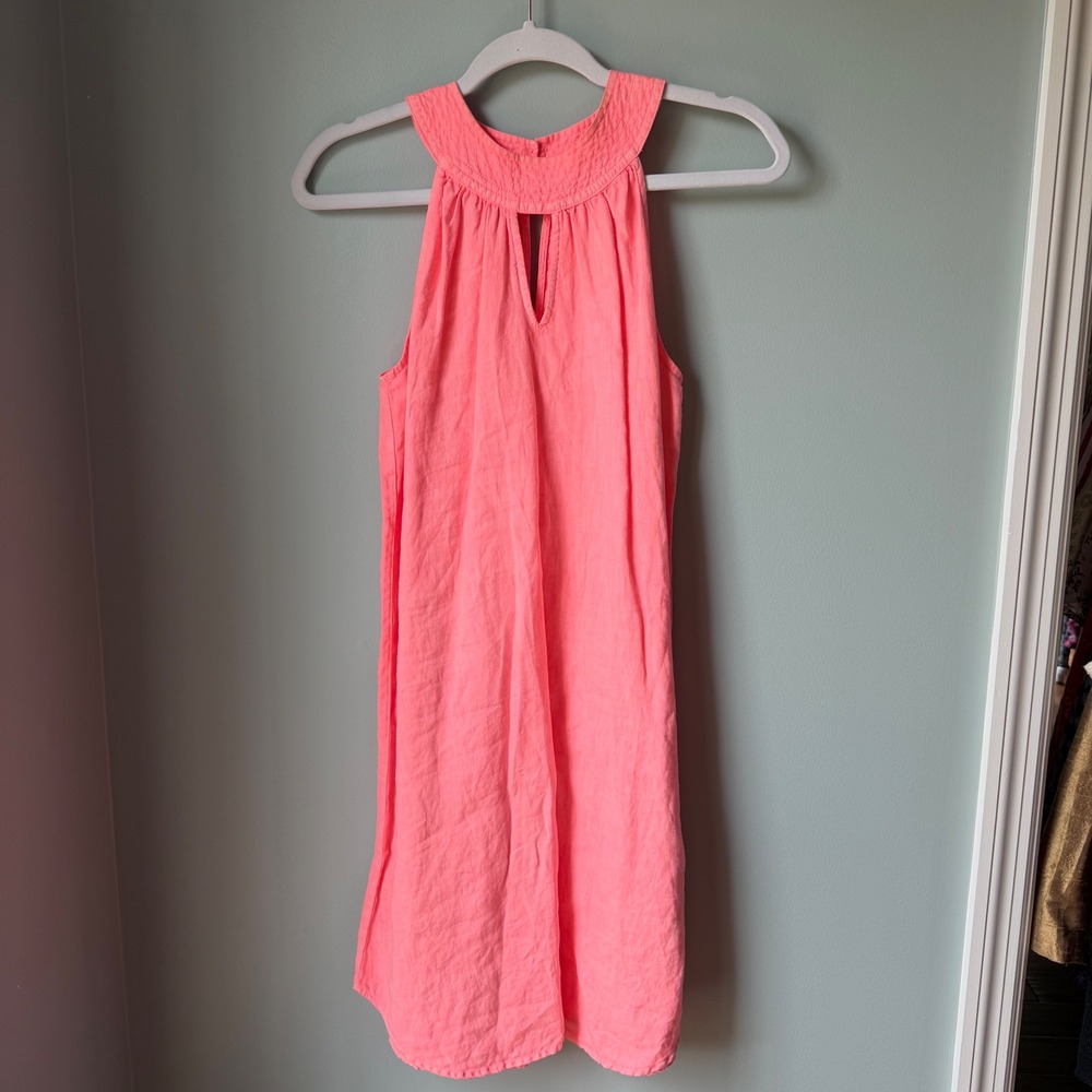 C&C California 100% Linen Coral Pink Halter Dress Sleeveless Size XS